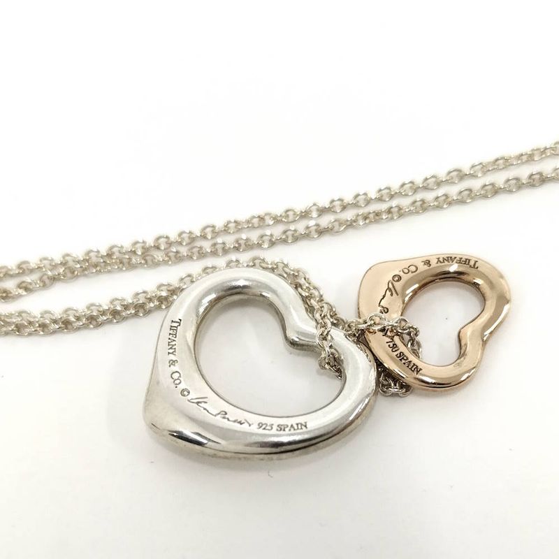Tiffany & Co Necklace Double Open Heart Elsa Peretti 750 Gold Silver