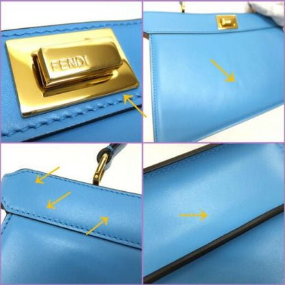 Fendi Peekaboo Ishi Yu East Waist Handbag Leather Light Blue Gold