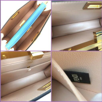 Fendi Peekaboo Ishi Yu East Waist Handbag Leather Light Blue Gold