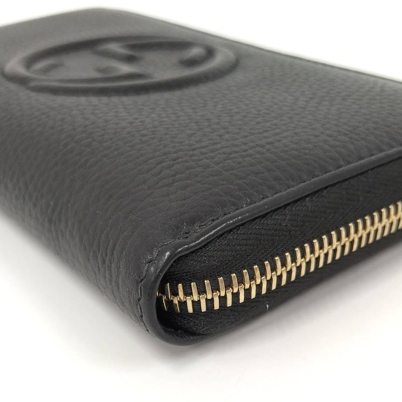 Gucci Soho Zip Around Wallet Interlocking Leather Black
