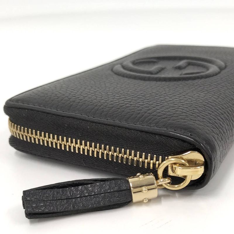 Gucci Soho Zip Around Wallet Interlocking Leather Black