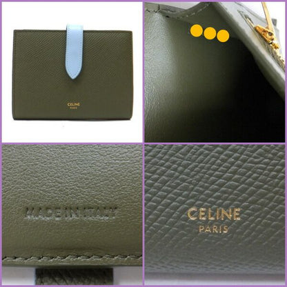 Celine Strap Wallet Grain Calfskin Green Light Blue Bicolor