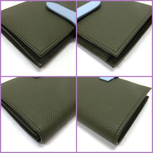 Celine Strap Wallet Grain Calfskin Green Light Blue Bicolor