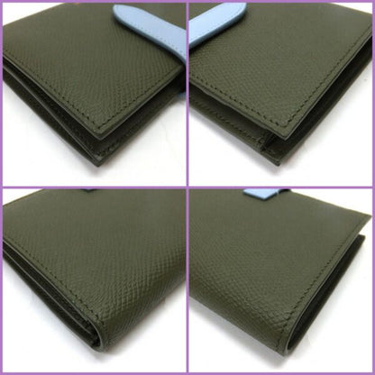 Celine Strap Wallet Grain Calfskin Green Light Blue Bicolor