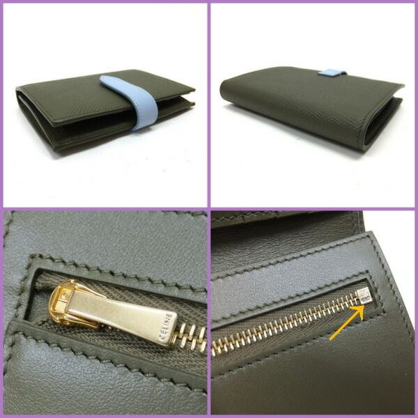 Celine Strap Wallet Grain Calfskin Green Light Blue Bicolor