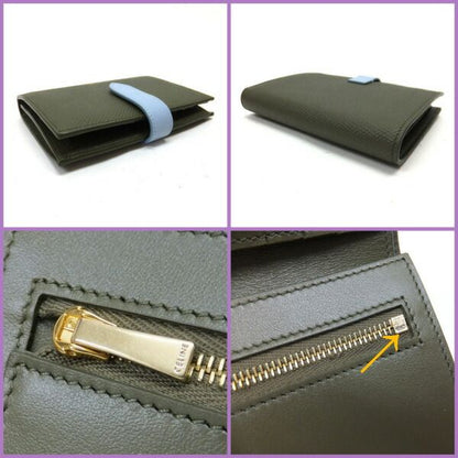 Celine Strap Wallet Grain Calfskin Green Light Blue Bicolor
