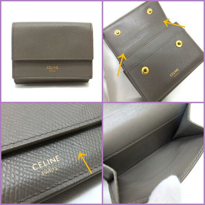 Celine Small Trifold Wallet Leather Gray Gold