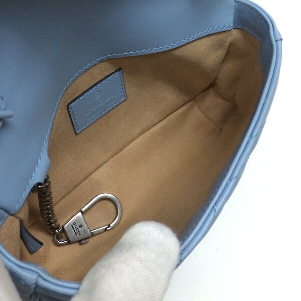 Gucci Belt Chain Bag GG Marmont Leather Light Blue