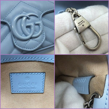 Gucci Belt Chain Bag GG Marmont Leather Light Blue
