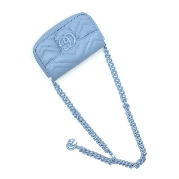 Gucci Belt Chain Bag GG Marmont Leather Light Blue