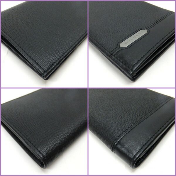 Bvlgari Bifold Wallet Bill & Card Case Leather Black Silver