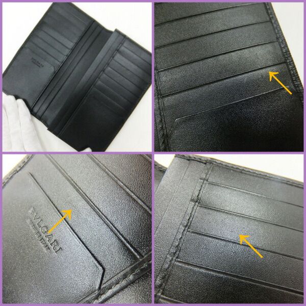 Bvlgari Bifold Wallet Bill & Card Case Leather Black Silver