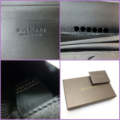 Bvlgari Bifold Wallet Bill & Card Case Leather Black Silver