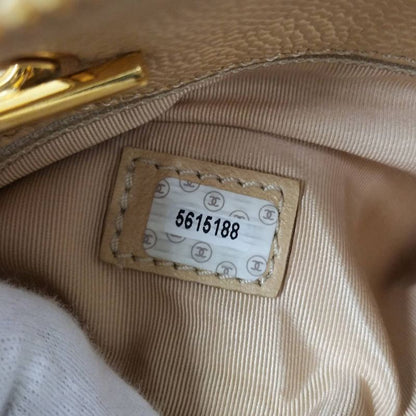Chanel Chain Shoulder Bag Caviar Leather Beige