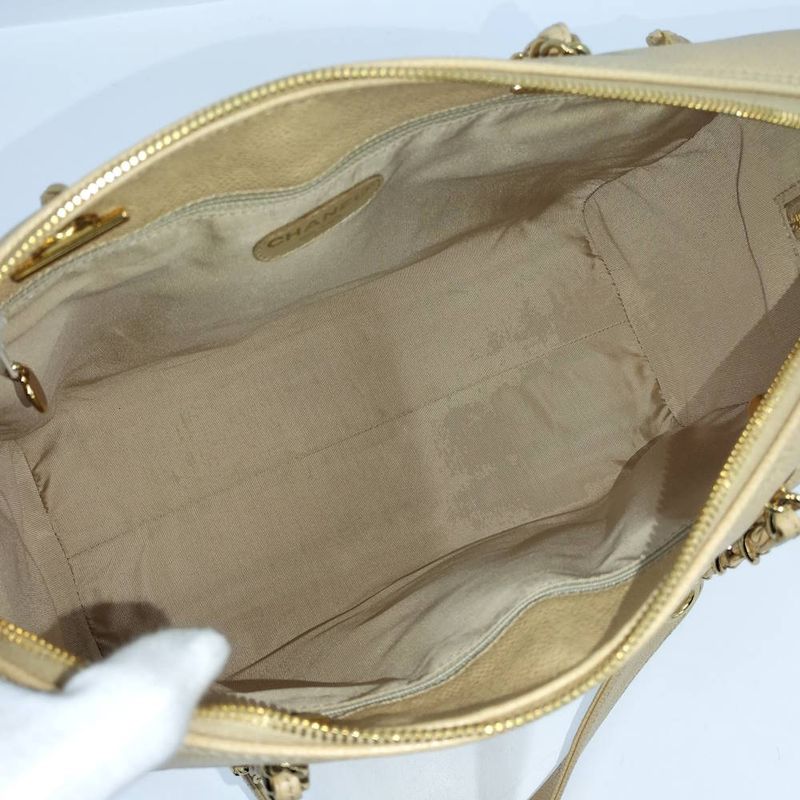 Chanel Chain Shoulder Bag Caviar Leather Beige