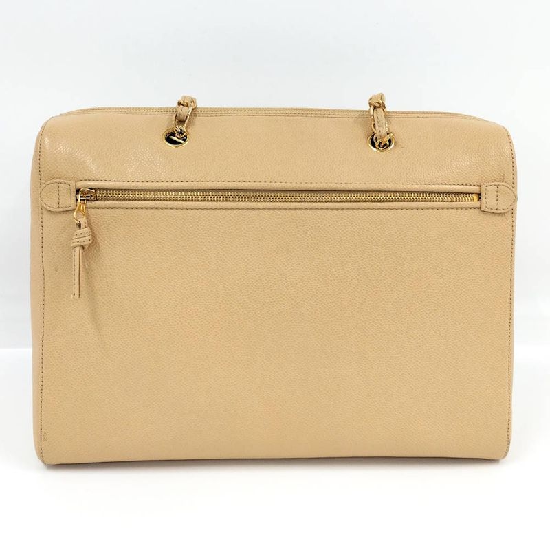 Chanel Chain Shoulder Bag Caviar Leather Beige