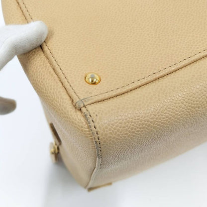 Chanel Chain Shoulder Bag Caviar Leather Beige