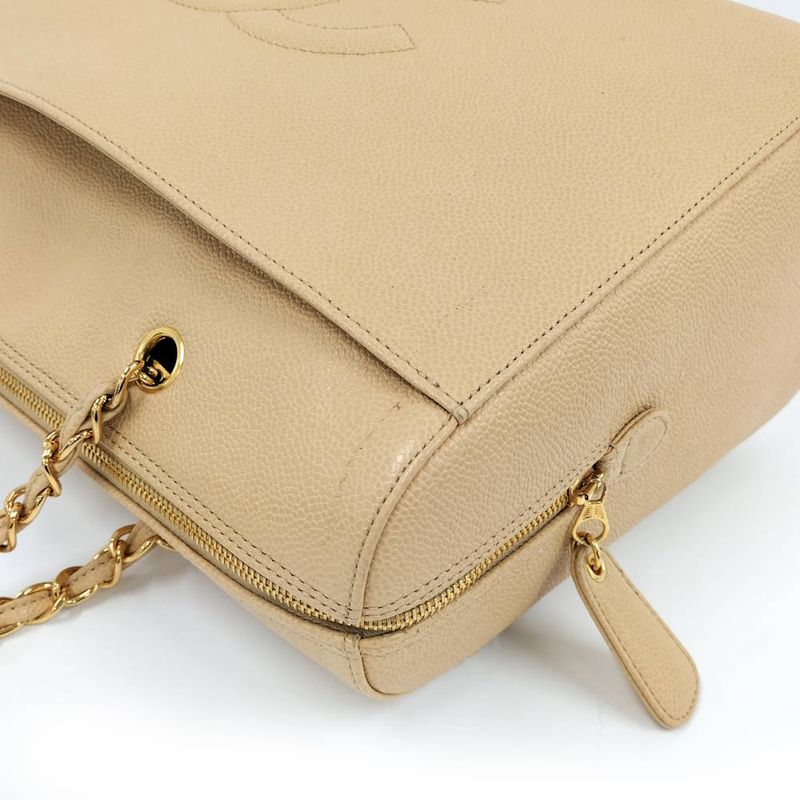 Chanel Chain Shoulder Bag Caviar Leather Beige