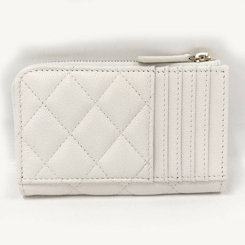 Chanel Fragment Case Caviar Leather White Silver Wallet