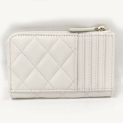 Chanel Fragment Case Caviar Leather White Silver Wallet