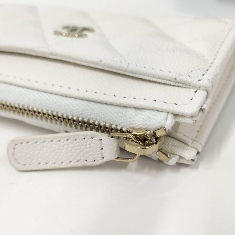 Chanel Fragment Case Caviar Leather White Silver Wallet