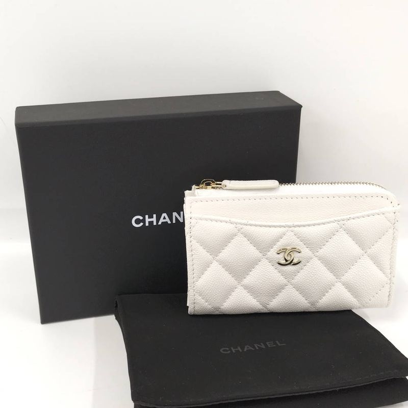 Chanel Fragment Case Caviar Leather White Silver Wallet