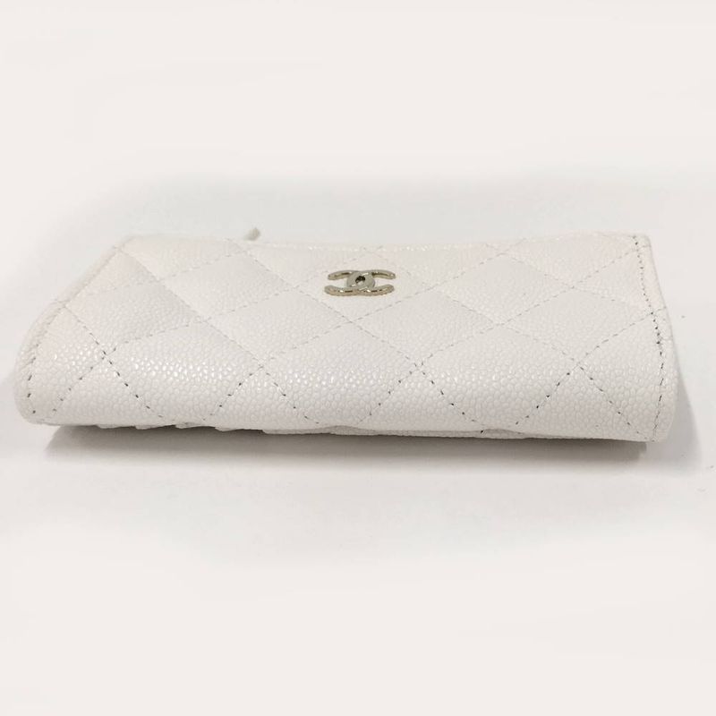 Chanel Fragment Case Caviar Leather White Silver Wallet