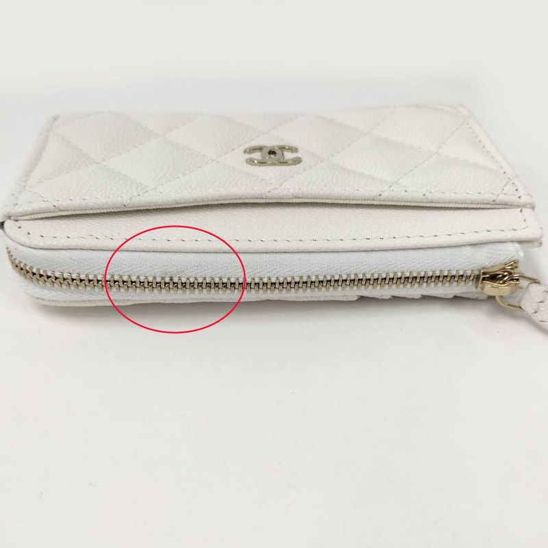 Chanel Fragment Case Caviar Leather White Silver Wallet