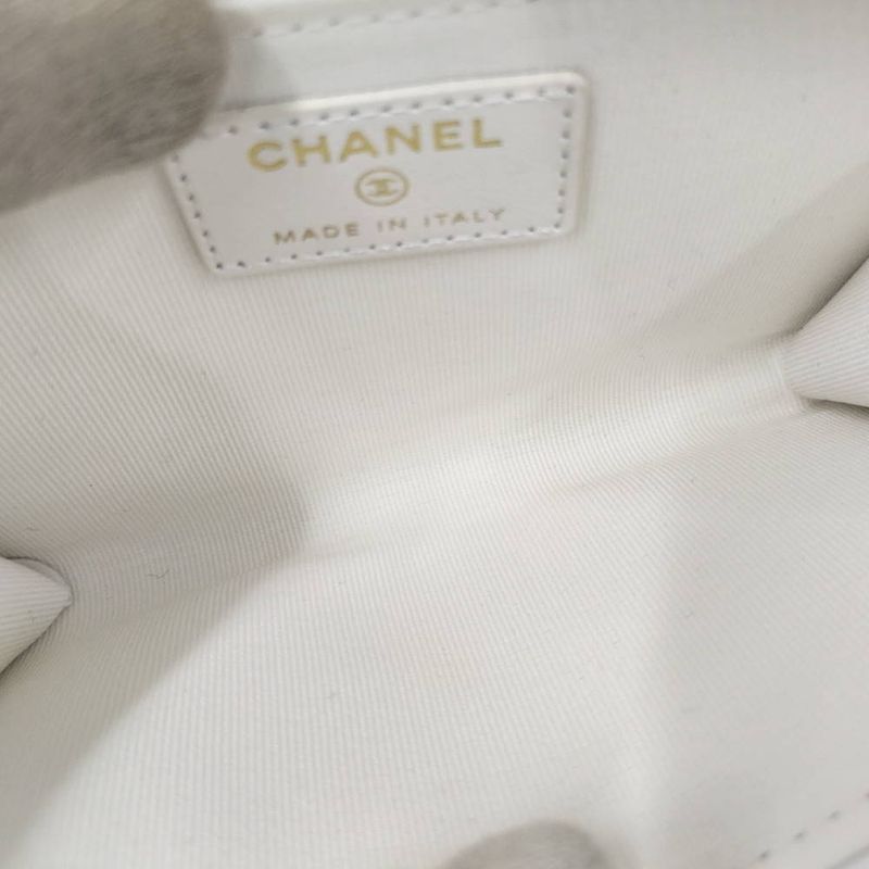 Chanel Fragment Case Caviar Leather White Silver Wallet