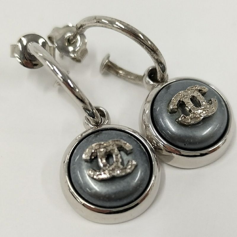 Chanel Earrings CC Logo Plated Blue