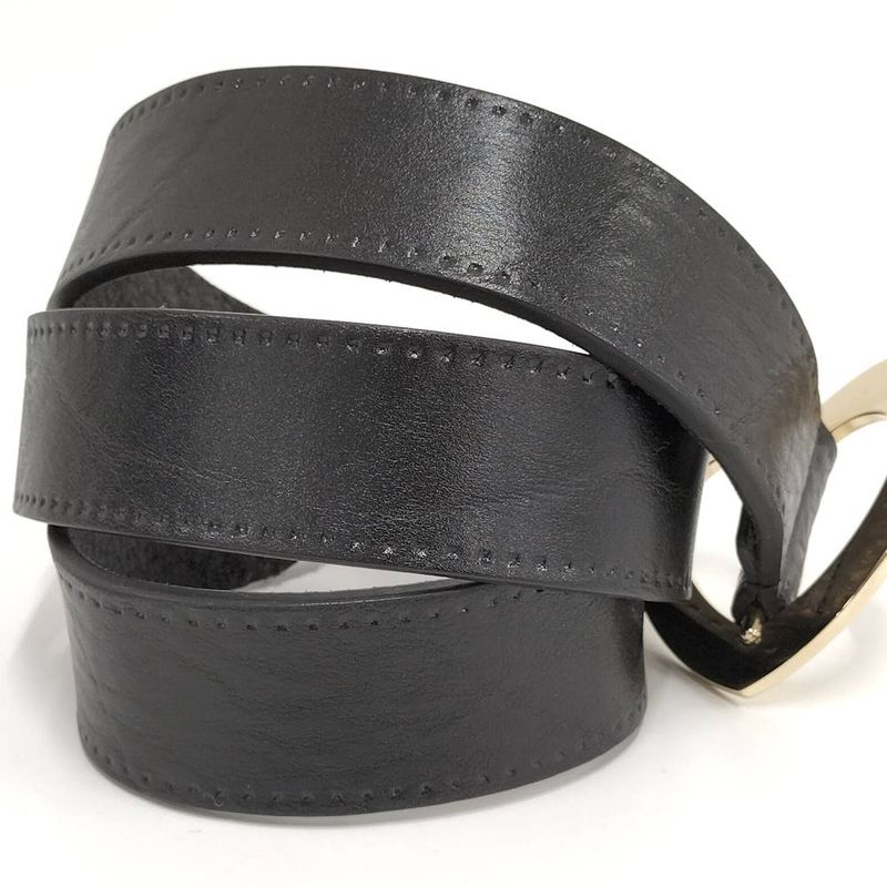 Gucci Holeless Belt Heart Buckle Leather Black