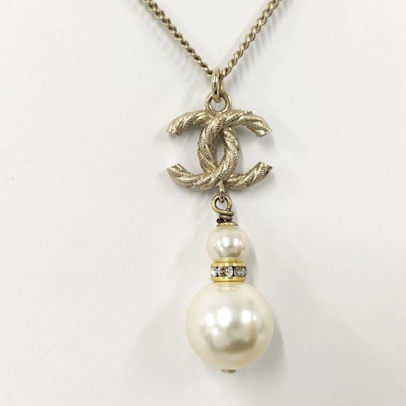 Chanel Pearl Necklace Line Stone Plated Gold