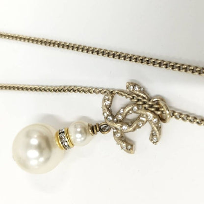 Chanel Pearl Necklace Line Stone Plated Gold