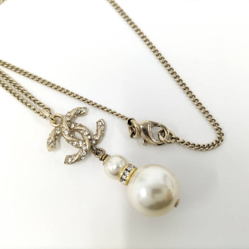 Chanel Pearl Necklace Line Stone Plated Gold