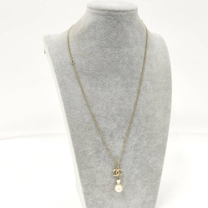 Chanel Pearl Necklace Line Stone Plated Gold