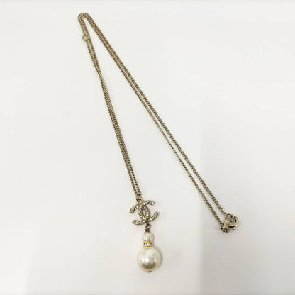 Chanel Pearl Necklace Line Stone Plated Gold