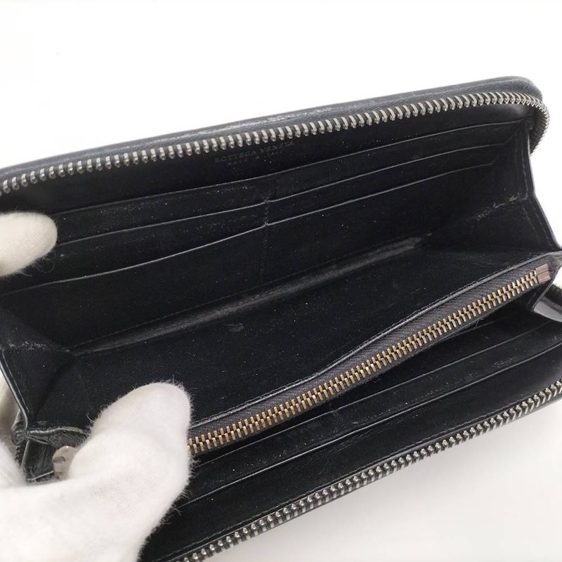 Bottega Veneta Zip Around Wallet Intrecciato Black