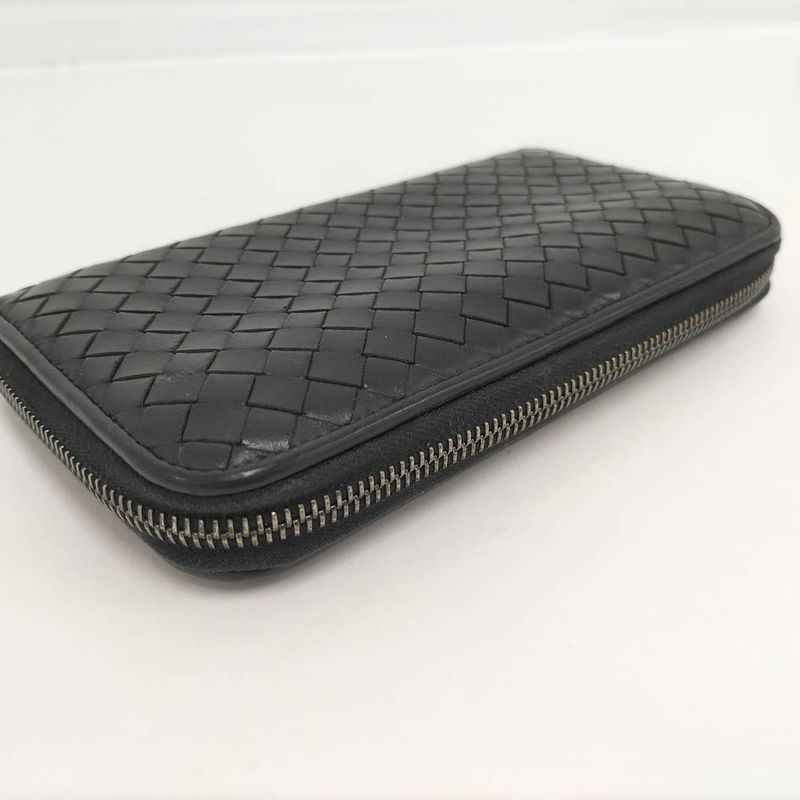 Bottega Veneta Zip Around Wallet Intrecciato Black
