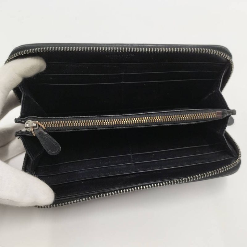 Bottega Veneta Zip Around Wallet Intrecciato Black