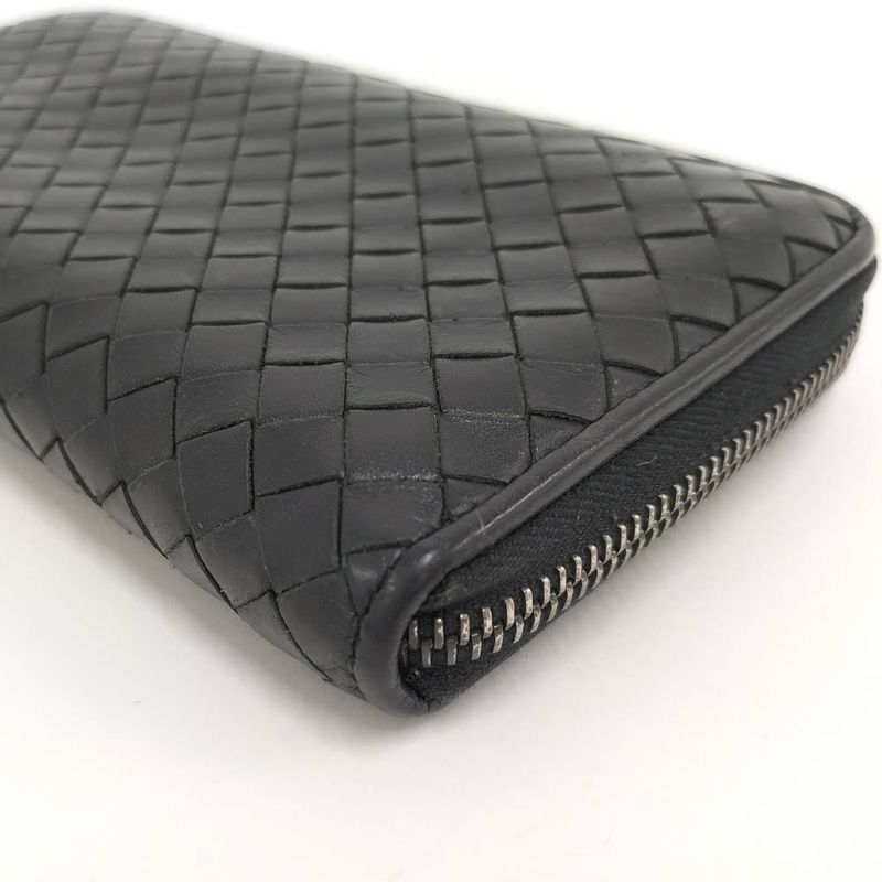 Bottega Veneta Zip Around Wallet Intrecciato Black