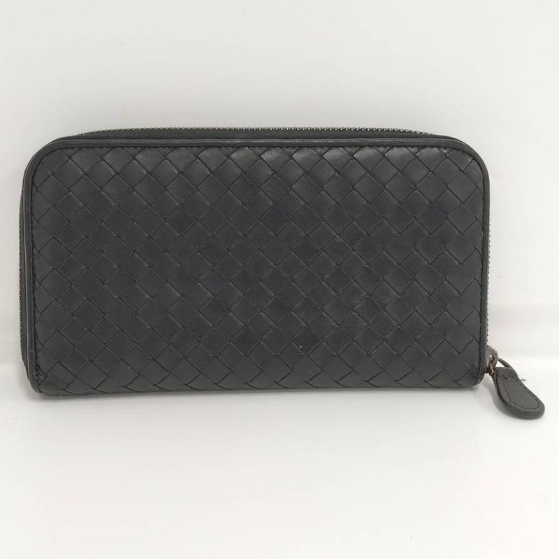 Bottega Veneta Zip Around Wallet Intrecciato Black