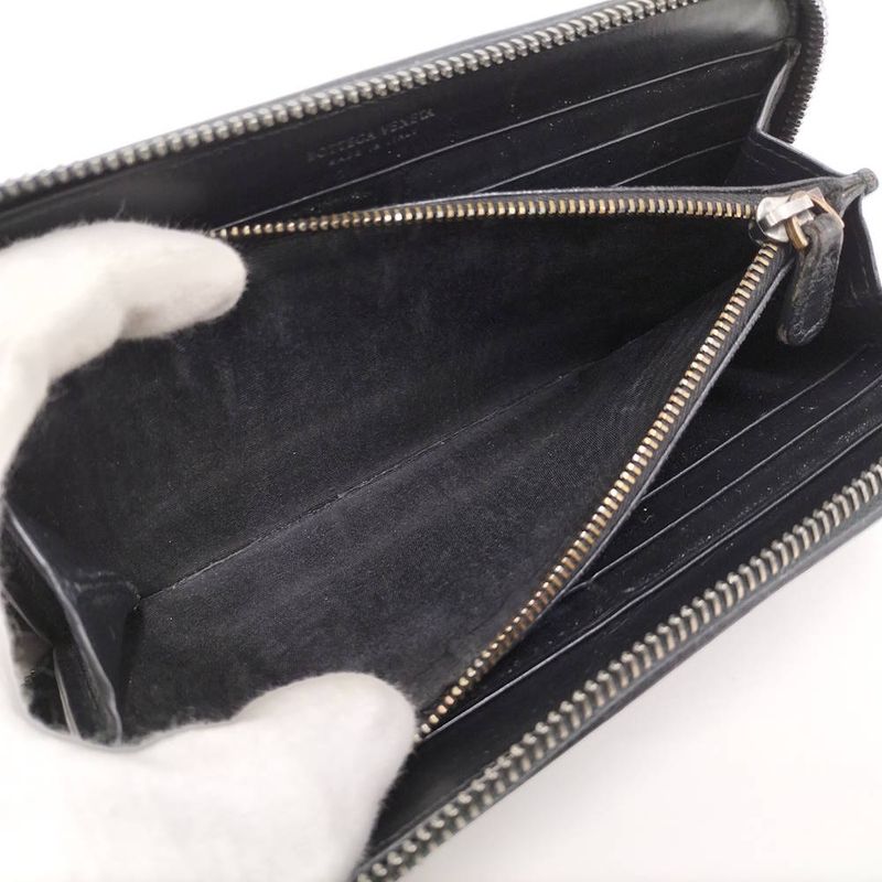 Bottega Veneta Zip Around Wallet Intrecciato Black