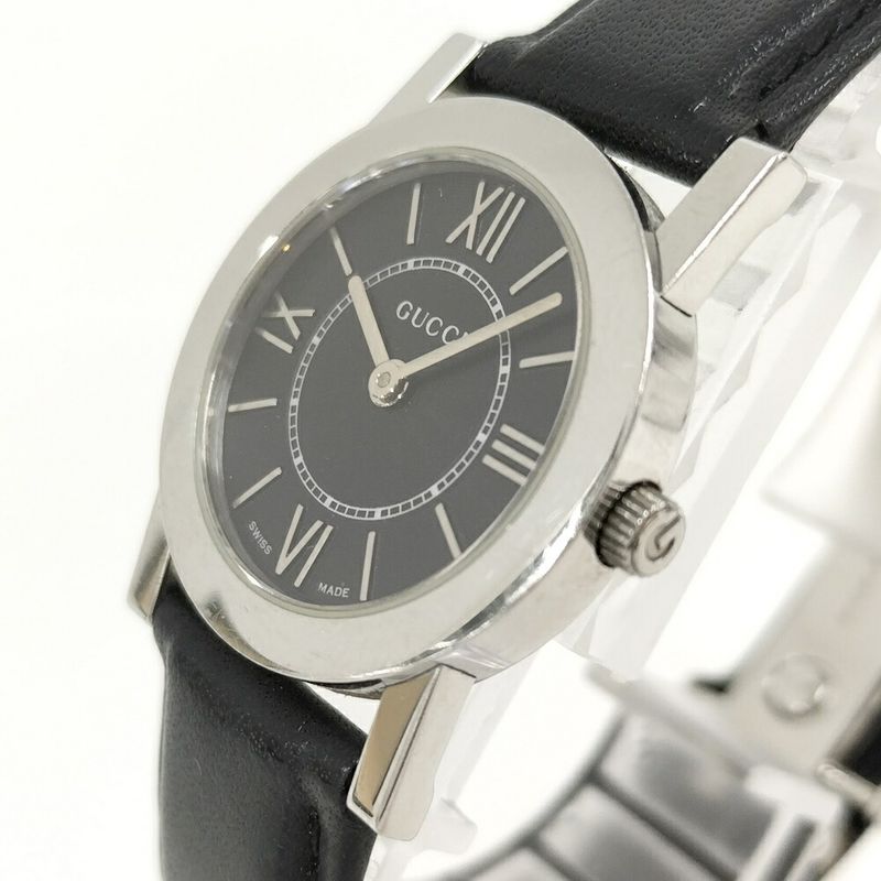 Gucci Watch SS Quartz Leather Black Dial