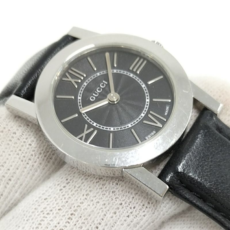Gucci Watch SS Quartz Leather Black Dial