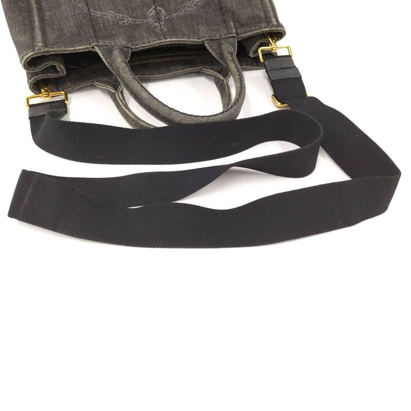 Prada 2-Way Shoulder Bag Canapa Mini Tote Denim Black