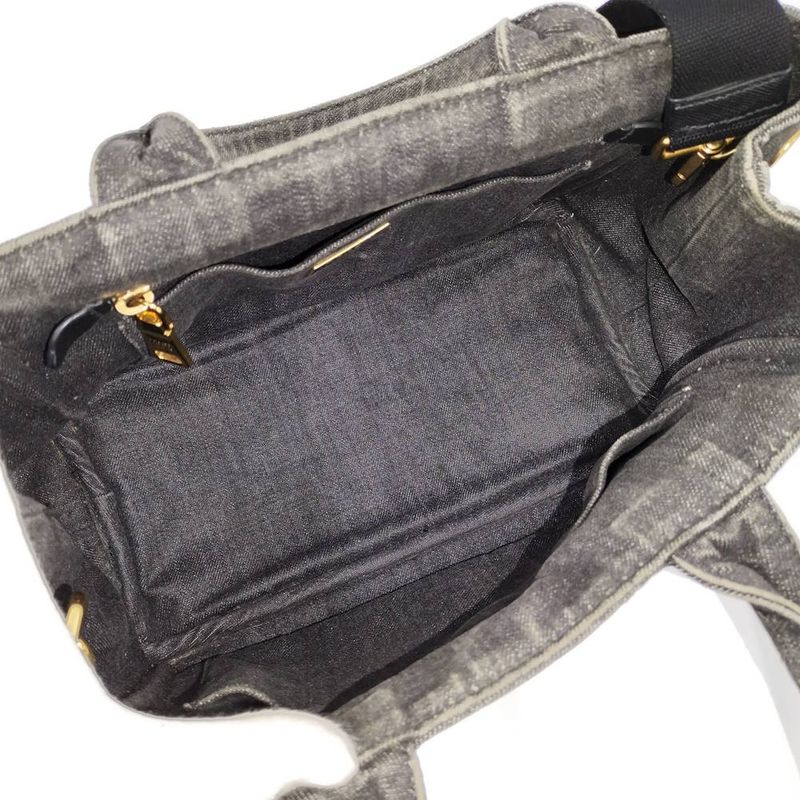 Prada 2-Way Shoulder Bag Canapa Mini Tote Denim Black