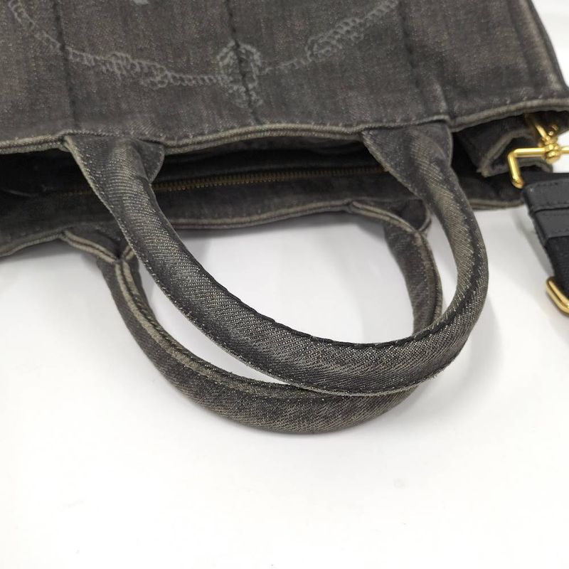 Prada 2-Way Shoulder Bag Canapa Mini Tote Denim Black