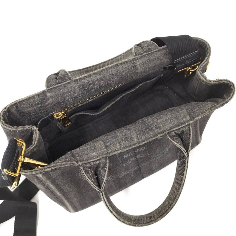 Prada 2-Way Shoulder Bag Canapa Mini Tote Denim Black