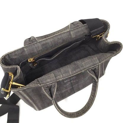 Prada 2-Way Shoulder Bag Canapa Mini Tote Denim Black