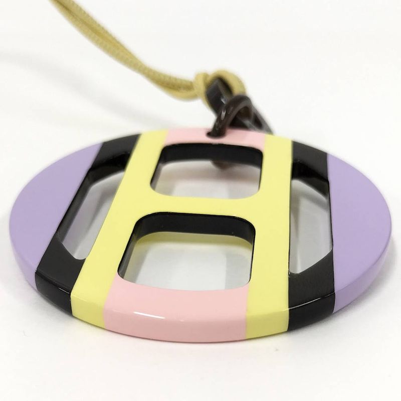 Hermes Equip Buffalo Horn Necklace Leather Plastic Multi Yellow